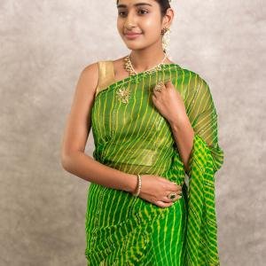 Green Pure Georgette Lehariya Saree | Gotta Aari & Sequin Work | Jaipurio Designer Collection